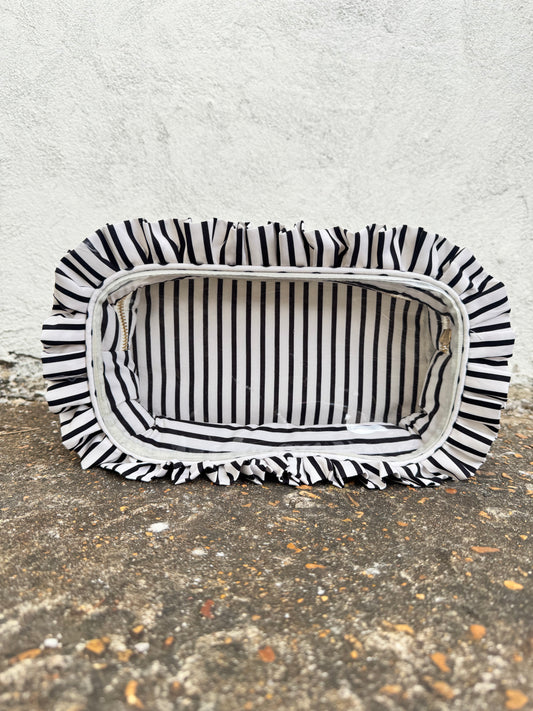 Ruffled Nylon Large Clear Pouch Polka