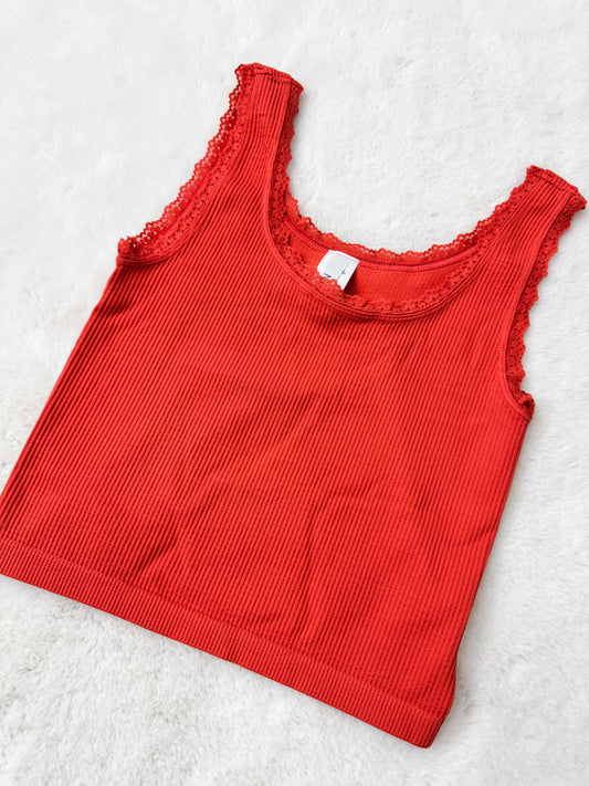 Lace Scoop Neck Tank Top Burnt Sienna