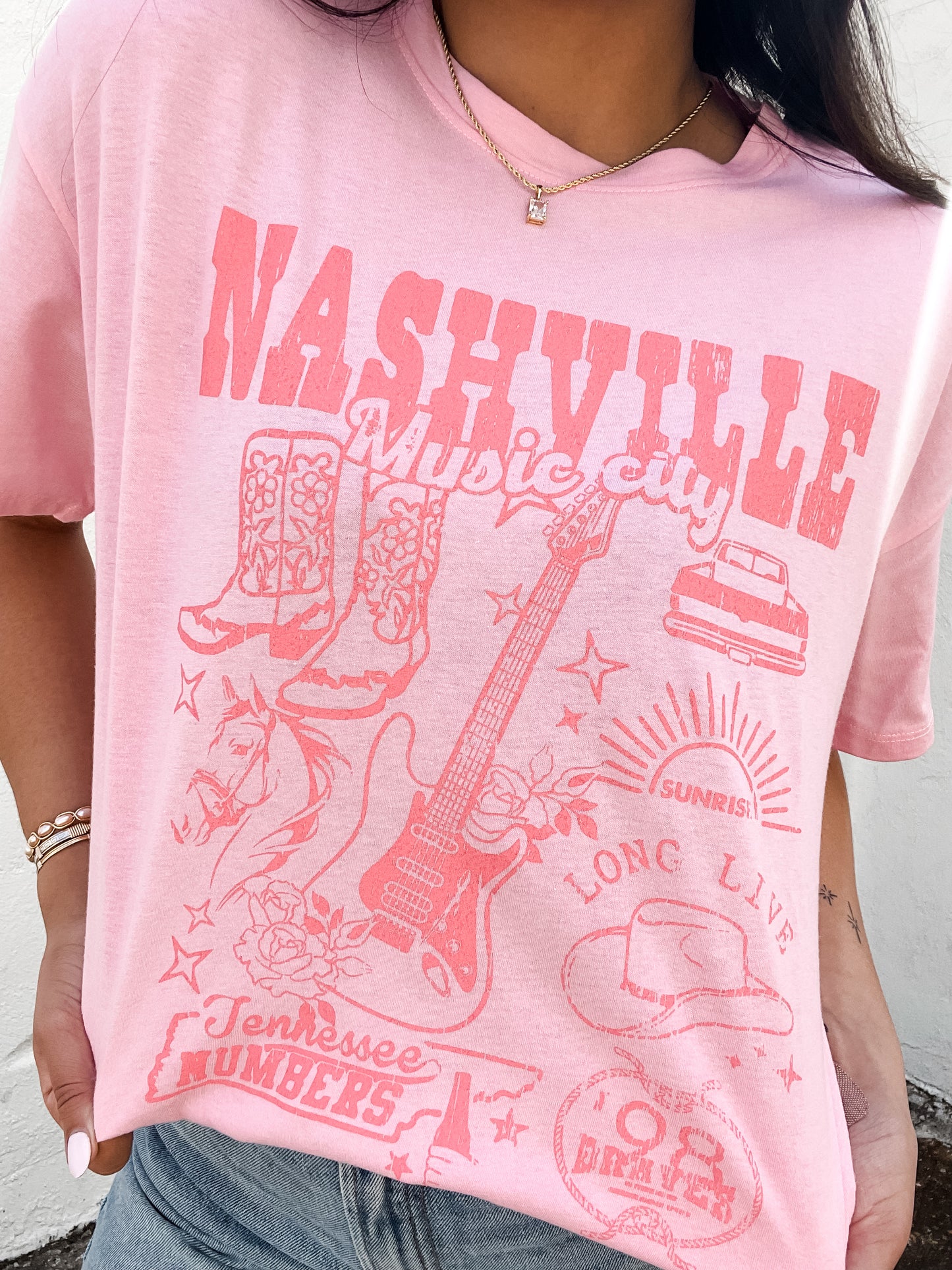 Nashville Music City Tee Pink