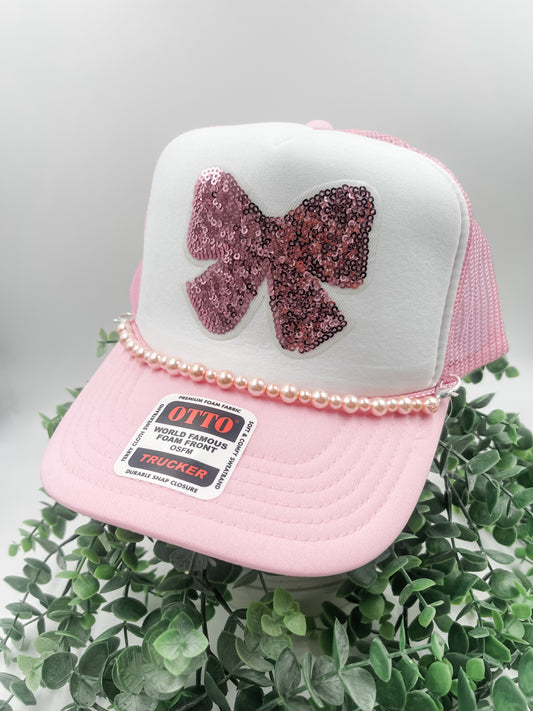 Pink Sequin Bow Trucker Hat
