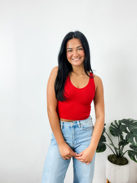 Aria Reversible Ribbed CropTop Red