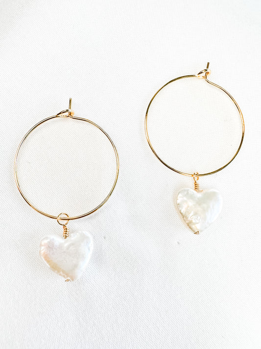 Heart Pearl Hoops