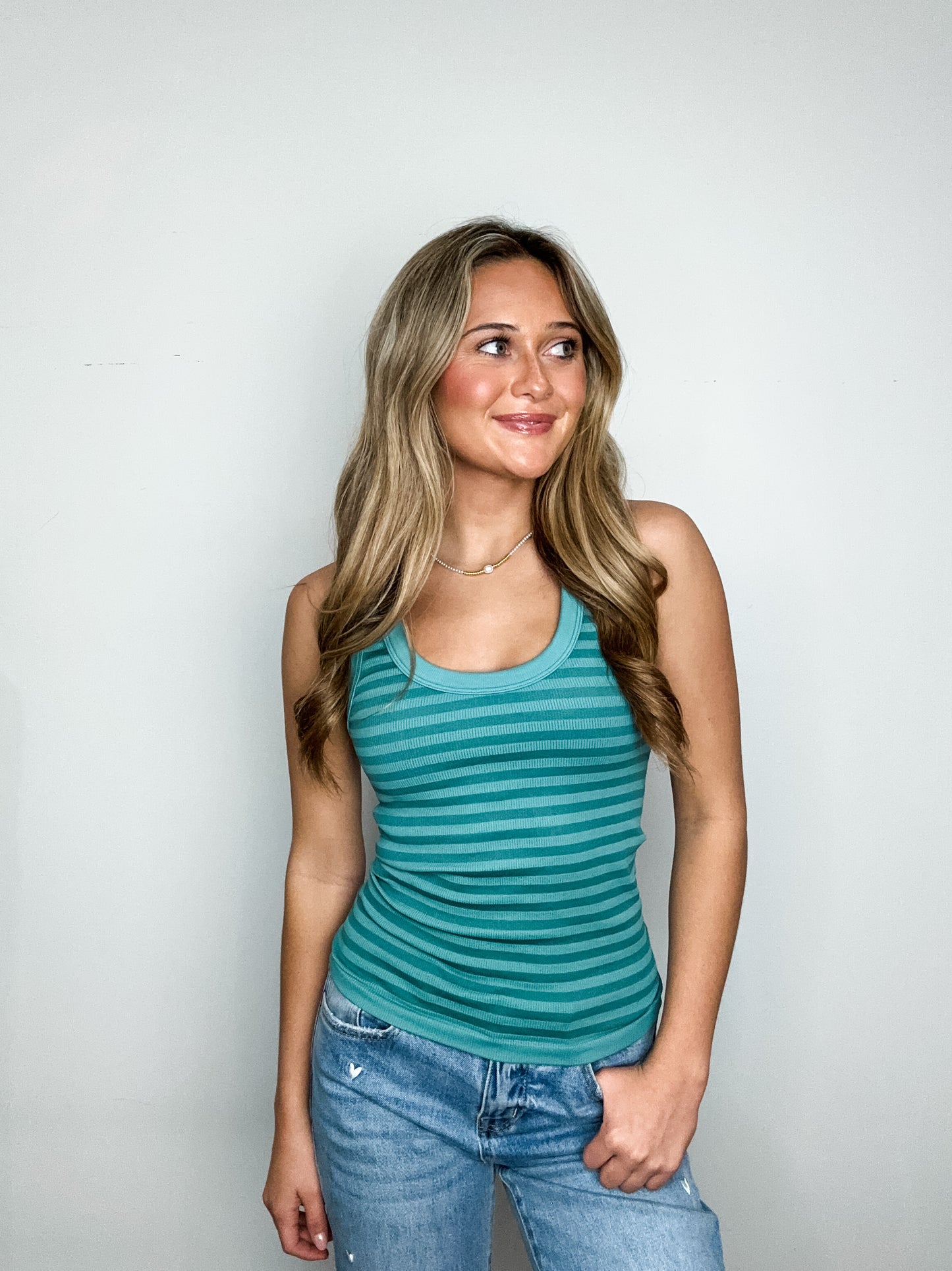 Wrapped in Stripes Tank Teal