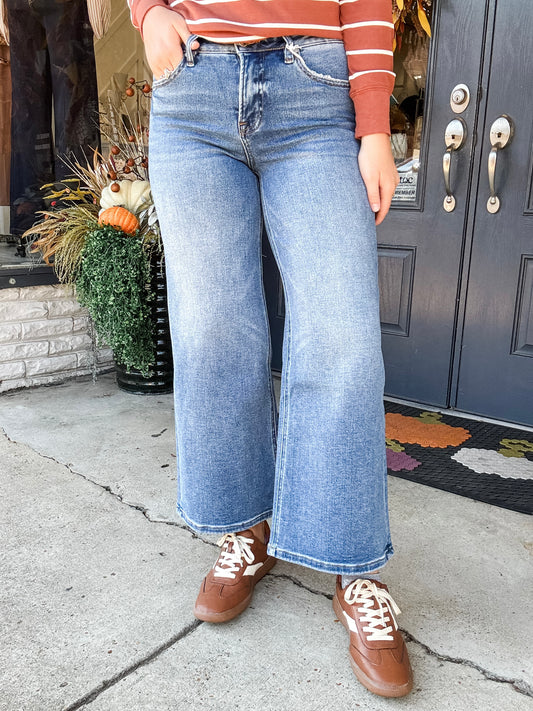 Lisa Mid Rise Wide Leg Denim Jeans