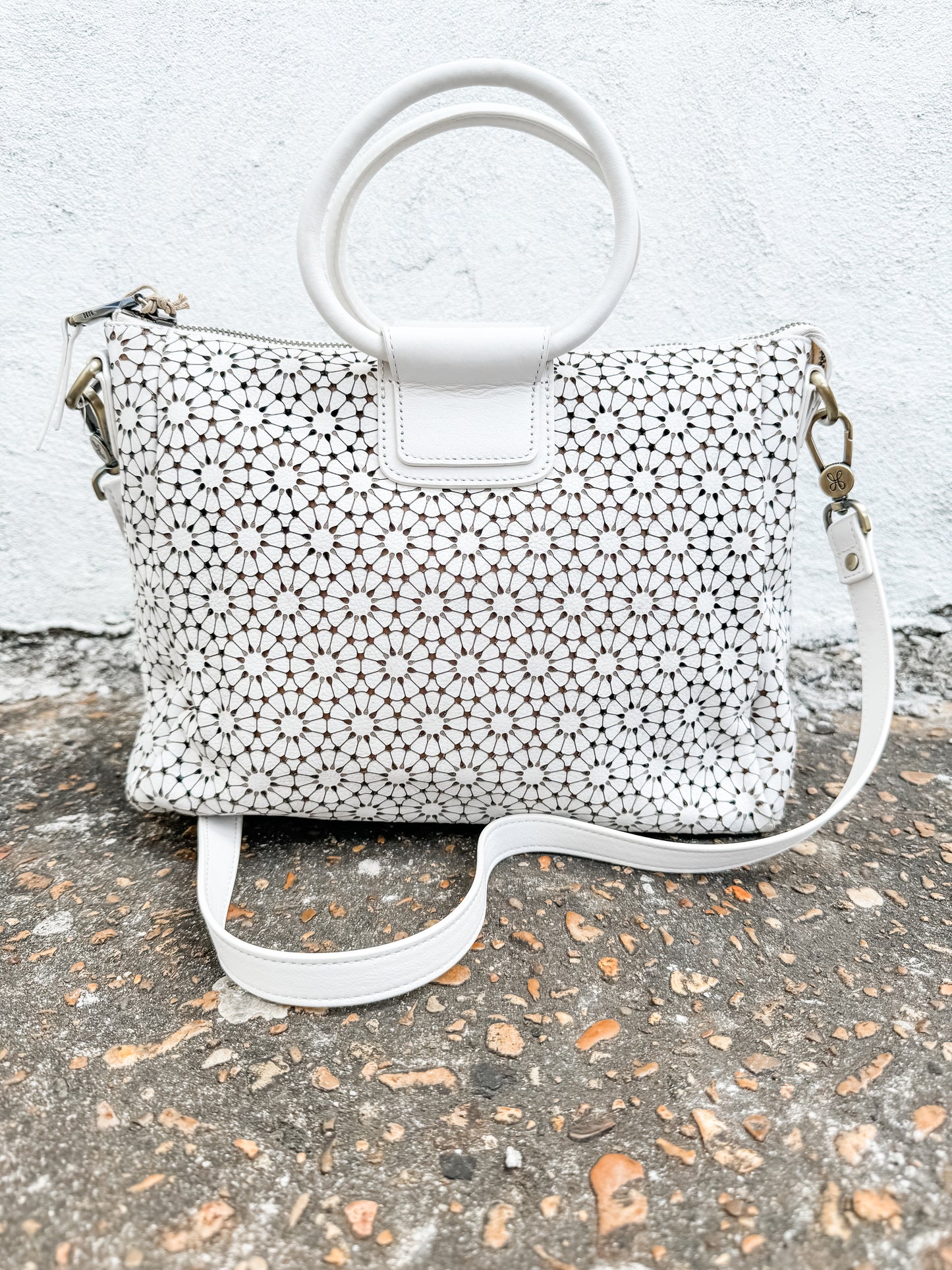 Sheila Medium Satchel in Ecru Daisy Perf
