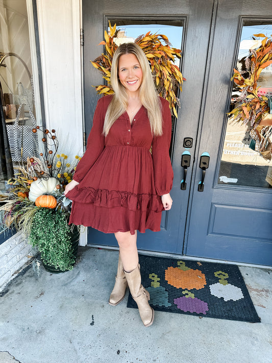 Sandra in Redwood Dress