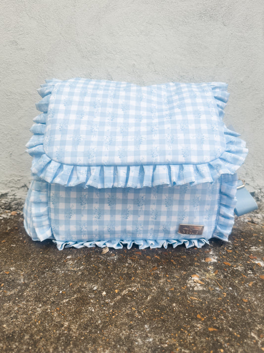 Ruffled Nylon Diaper Bag Blue Floral