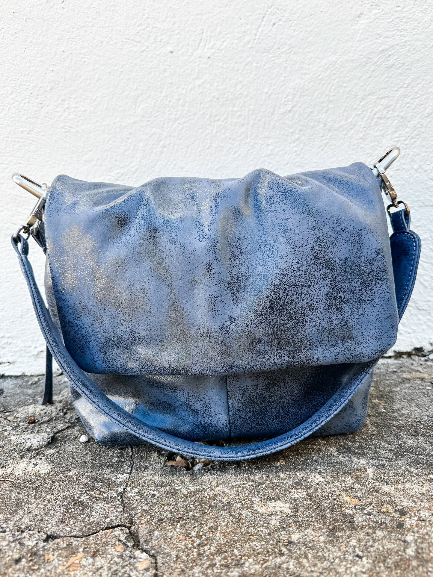 Harley Convertible Shoulder Bag in Buffed Leather Indigo Sky