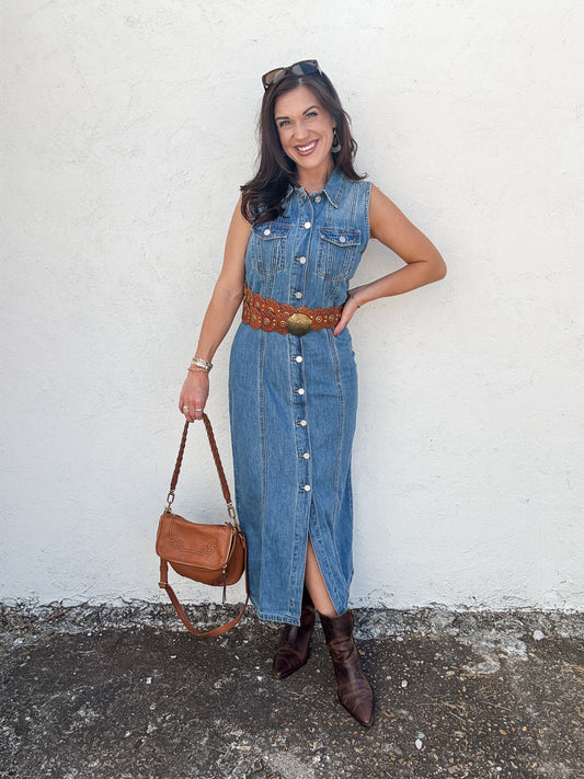 Strutting in Denim Dress