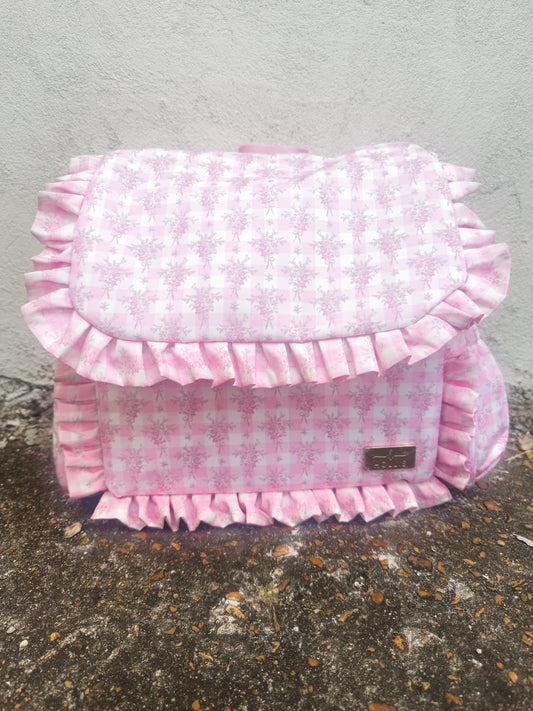 Ruffled Nylon Diaper Bag Pink Floral