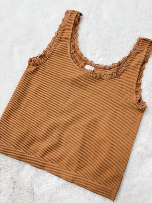 Lace Scoop Neck Tank Top Tan