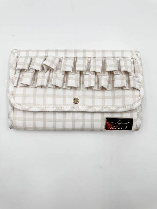Fold Up Jewelry Organizer Ruffled Nude Plaid