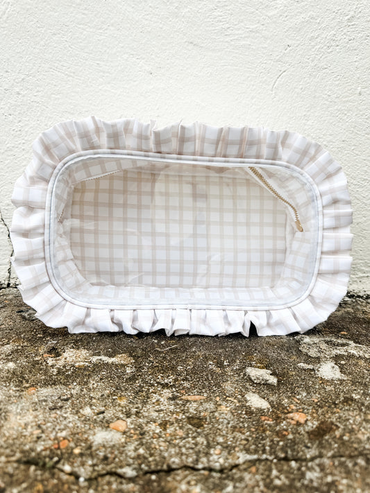 Ruffled Nylon Large Clear Pouch Nude