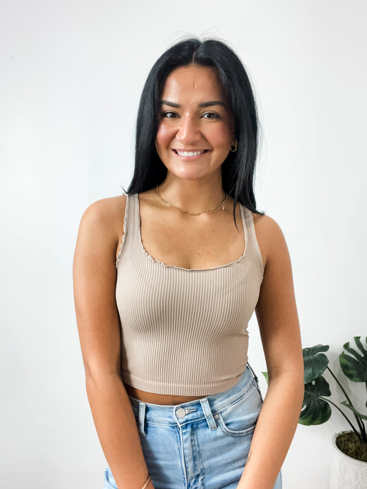 Lettuce Edge Crop Top Almond