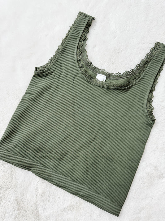Lace Scoop Neck Tank Top Dusty Olive