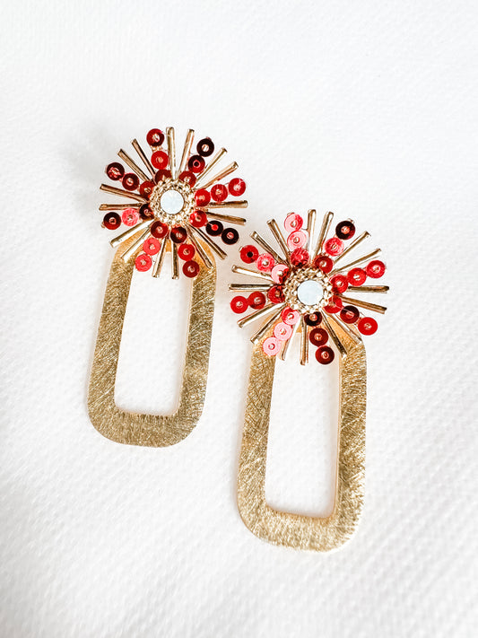 Red Sequin Flower Earrings