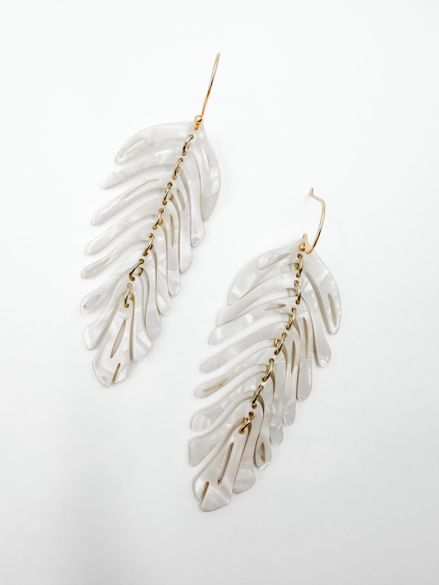 Vivian White Shell Feather Earrings