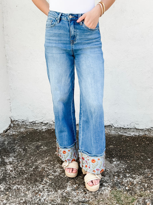 Marissa Floral Cuff Jeans