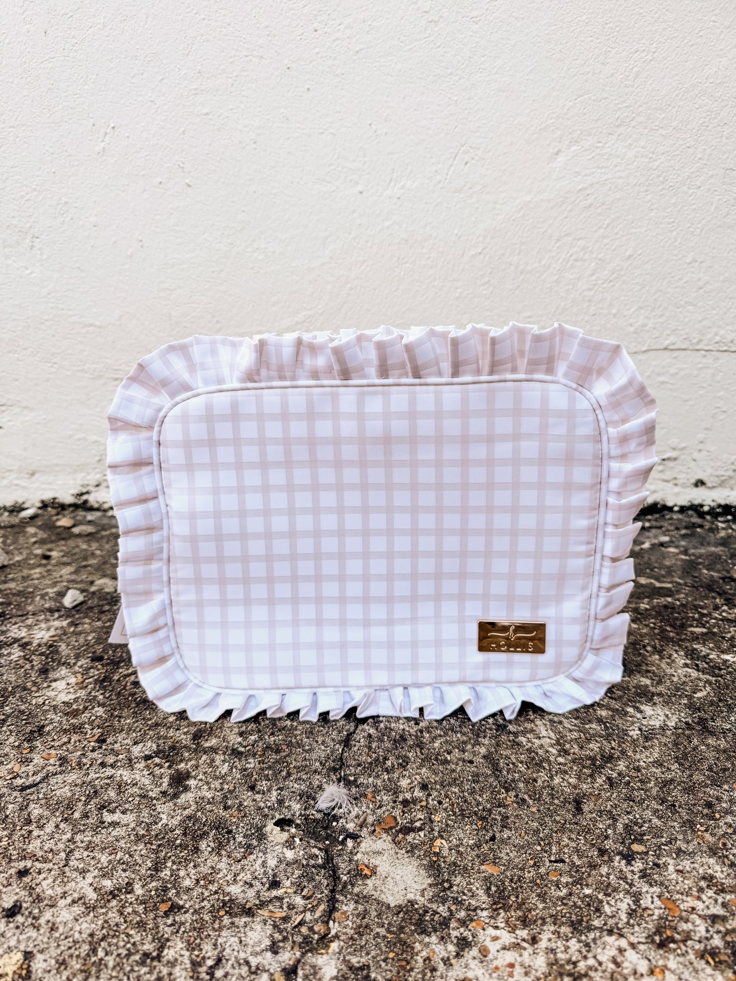 Ruffled Nylon XL Pouch Nude Plaid