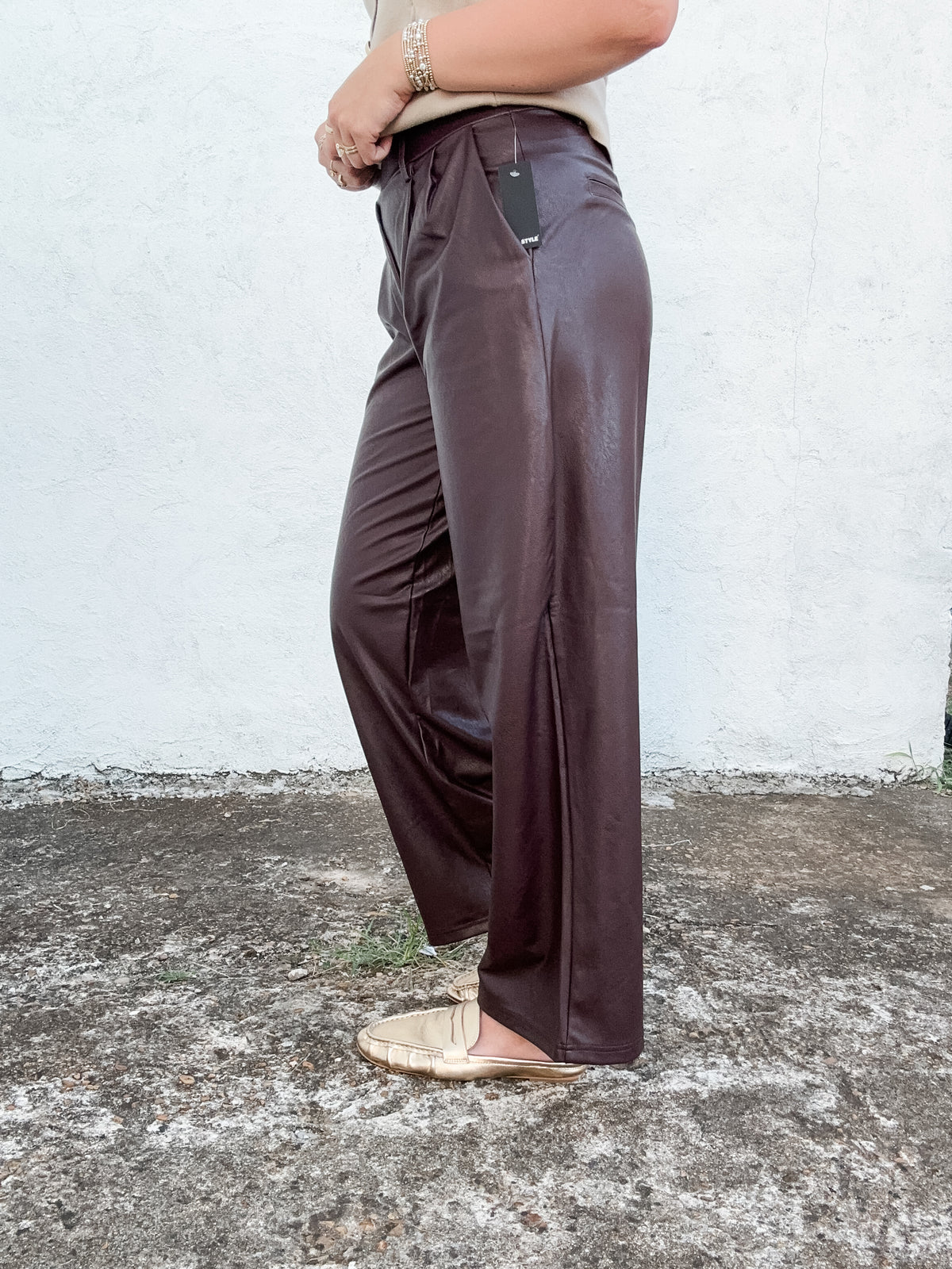 Philona Stretch Faux Leather Pants Brown