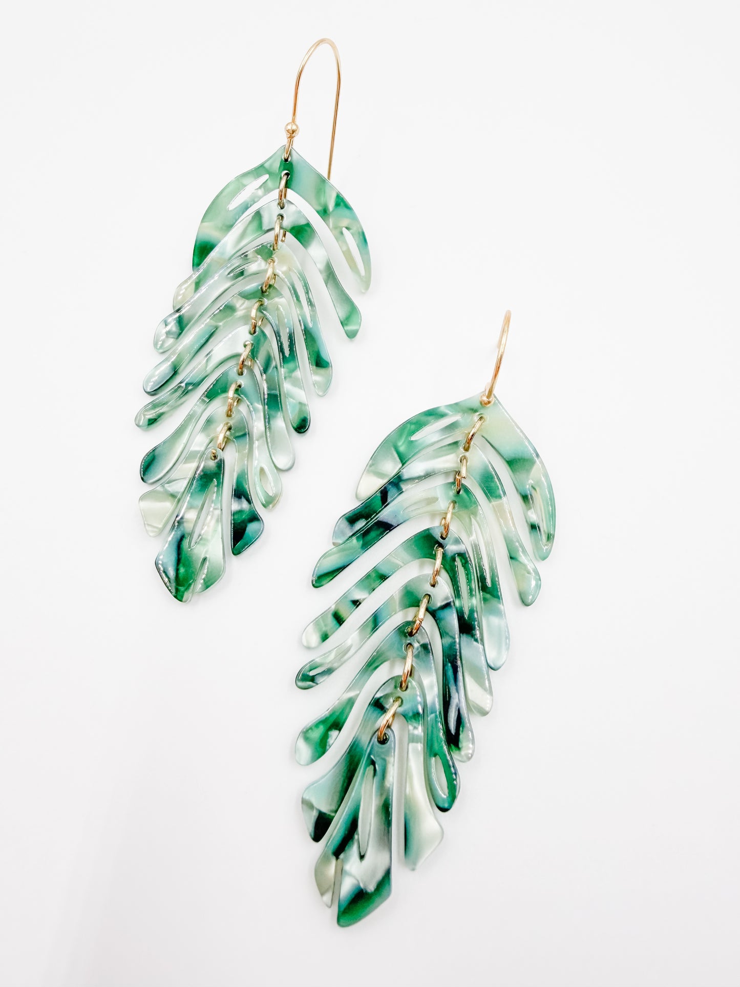 Vivian Green Shell Feather Earrings