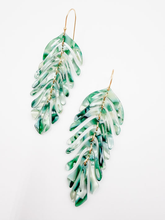 Vivian Green Shell Feather Earrings