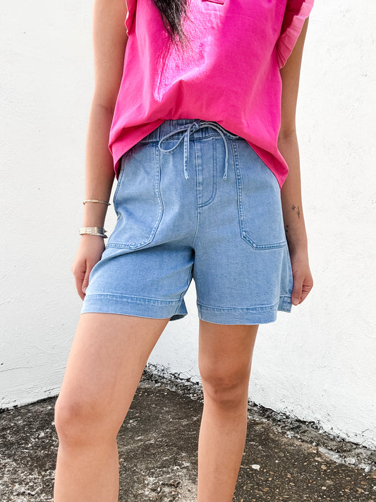 High Rise Relax Drawstring Denim Shorts