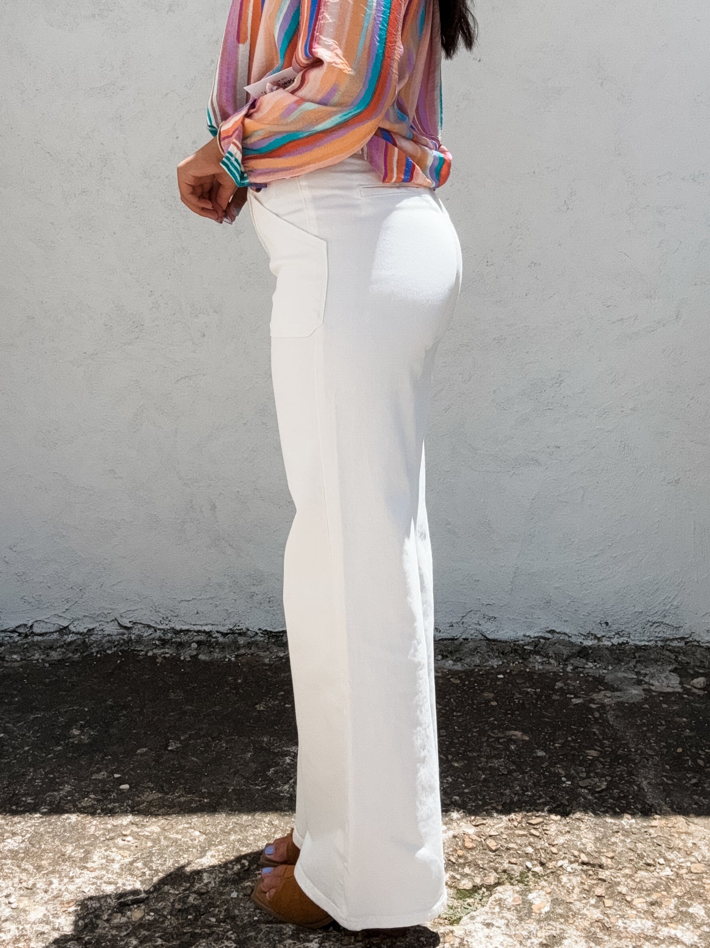 Patch Pocket Wide Leg Flare Jean White