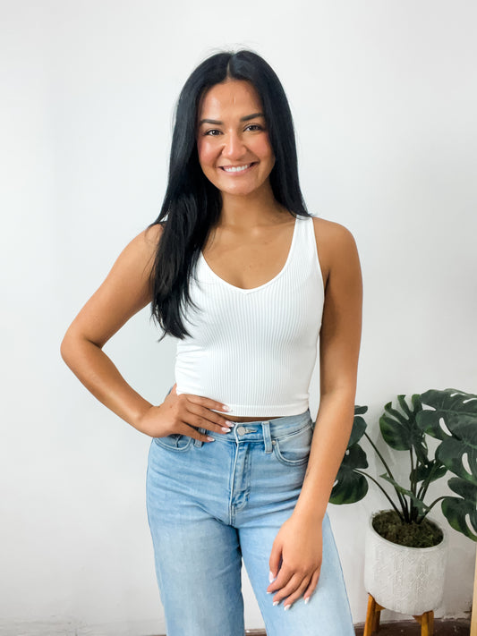 Aria Reversible Ribbed CropTop White