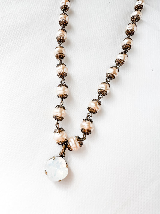 Vintage Pearls with White Stone Necklace