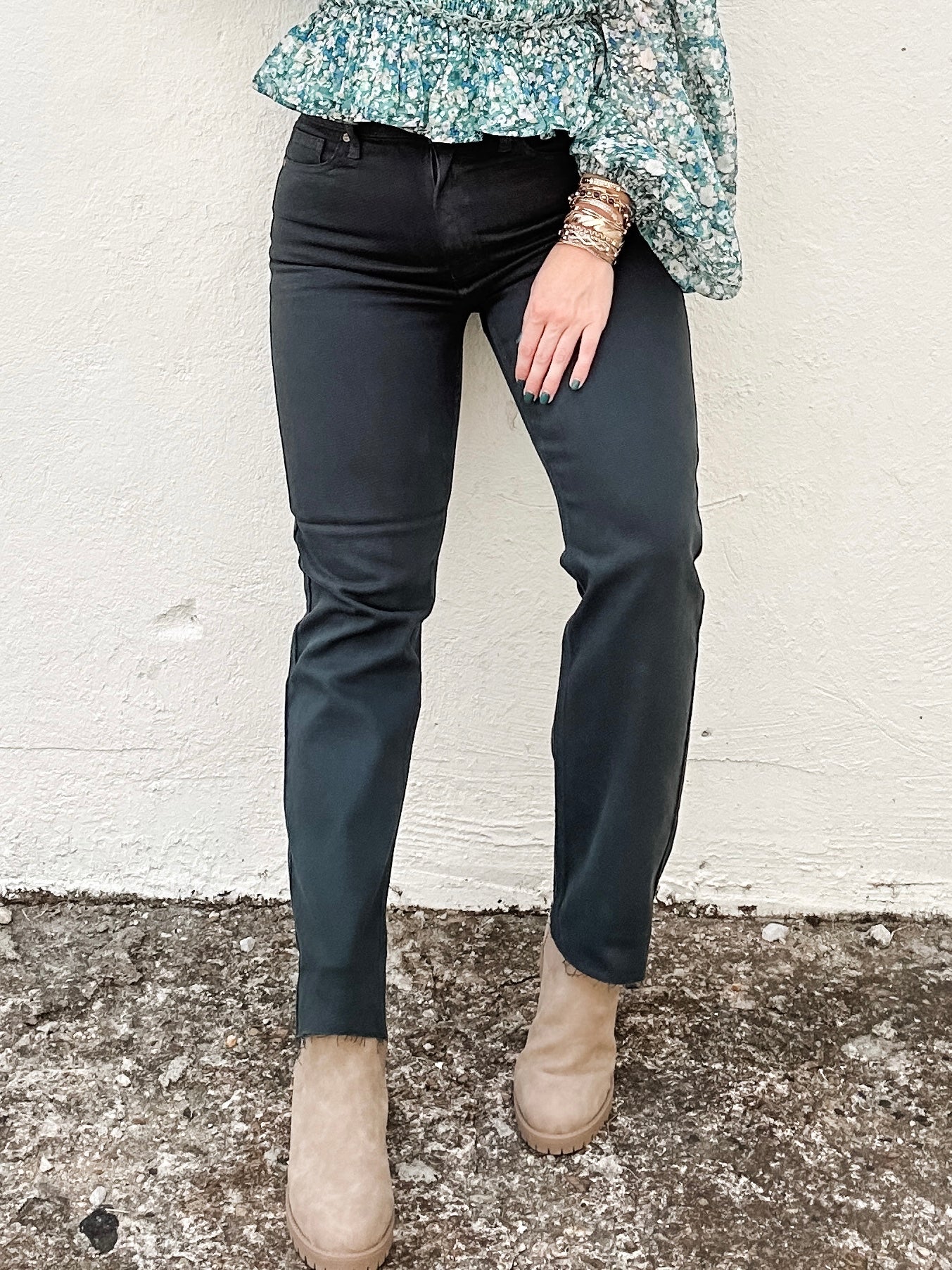 Dark Emerald Cropped Jeans