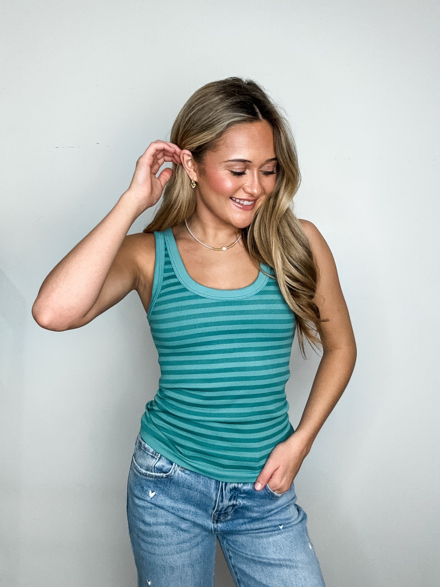 Wrapped in Stripes Tank Teal
