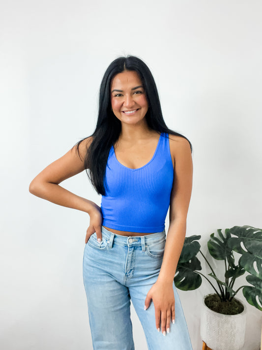 Aria Reversible Ribbed CropTop Royal Blue