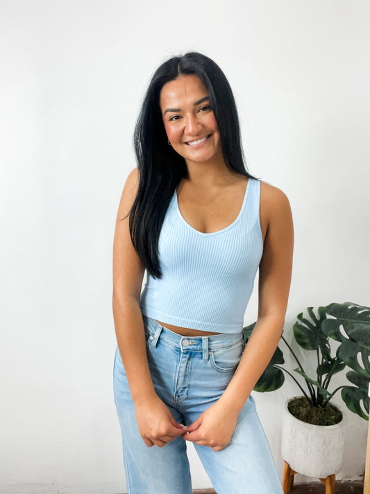Aria Reversible Ribbed CropTop Cashmere Blue