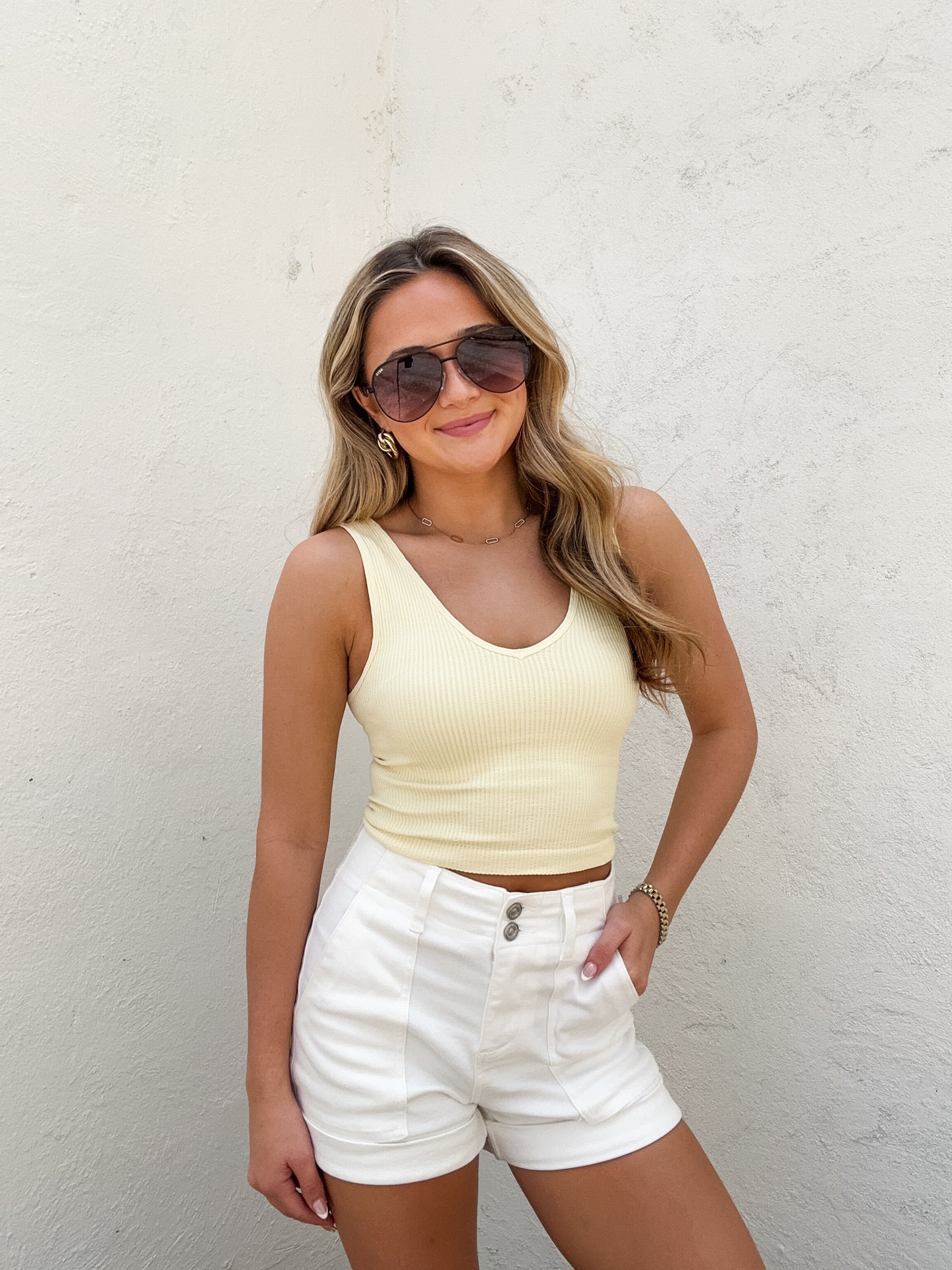 Aria Reversible Ribbed CropTop Yellow