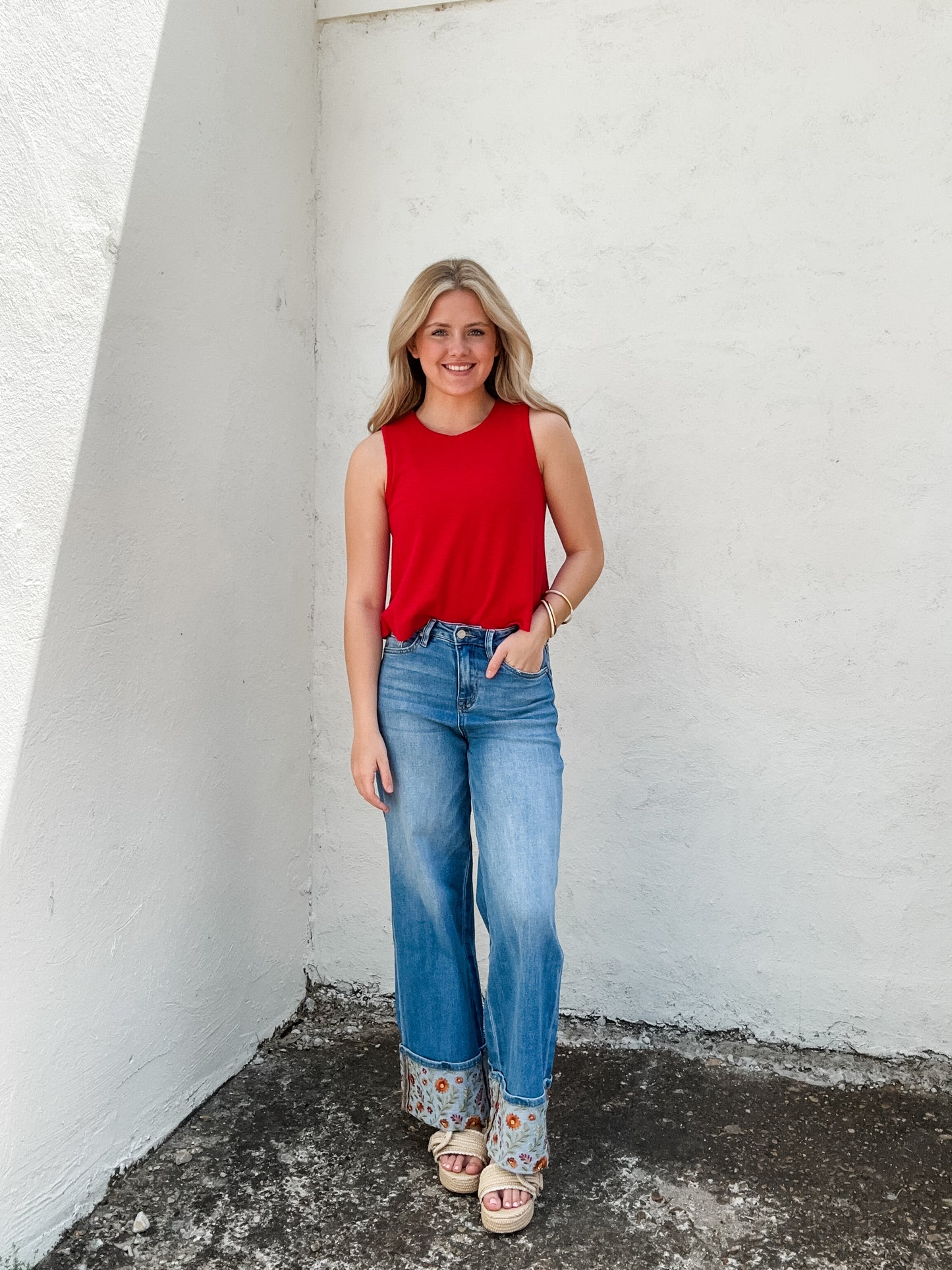 Marissa Floral Cuff Jeans