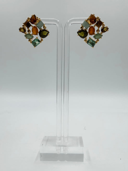 Vintage Square Colorful Crystal Earrings