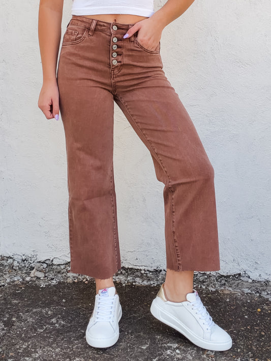 Kara High Rise Wide Leg Jean Cappuccino