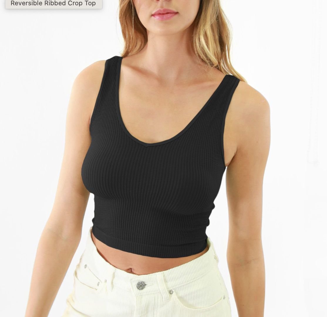 Aria Reversible Ribbed CropTop Black