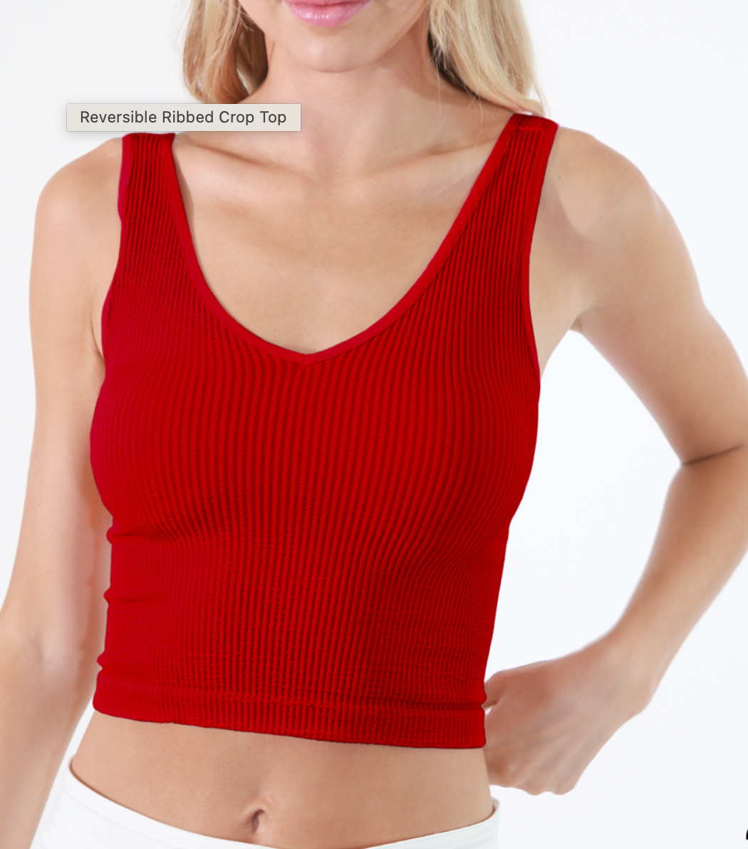 Aria Reversible Ribbed CropTop Red