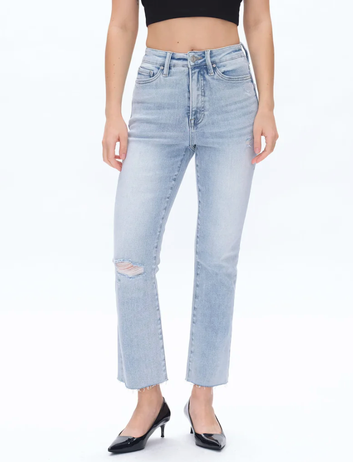 High Rise Straight Raw Hem Denim Jeans