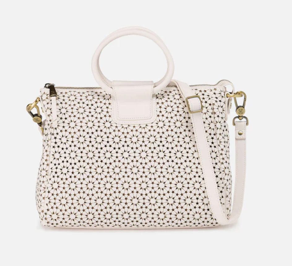 Sheila Medium Satchel in Ecru Daisy Perf