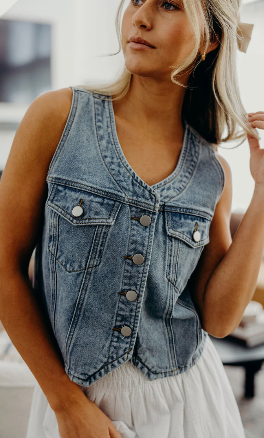 Denim Vest in Medium Wash