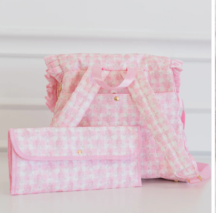 Ruffled Nylon Diaper Bag Pink Floral