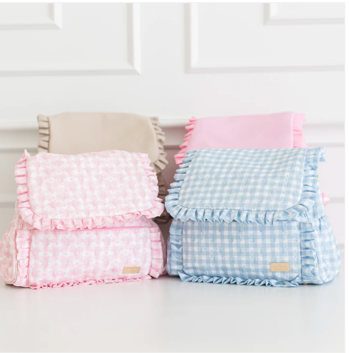 Ruffled Nylon Diaper Bag Blue Floral