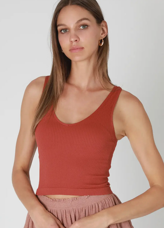 Aria Reversible Ribbed CropTop Chili Oil