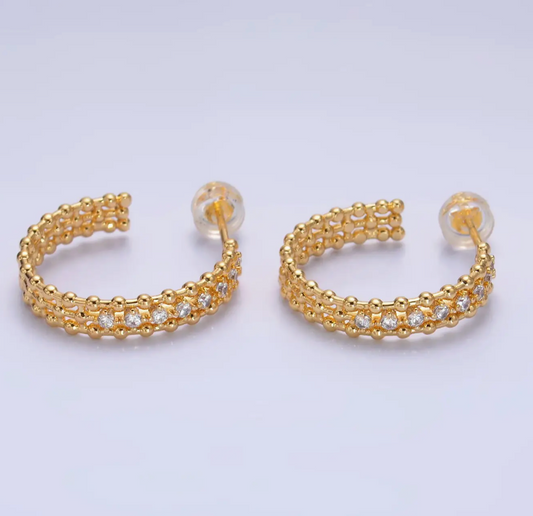 Gold and CZ Hoop Earrings