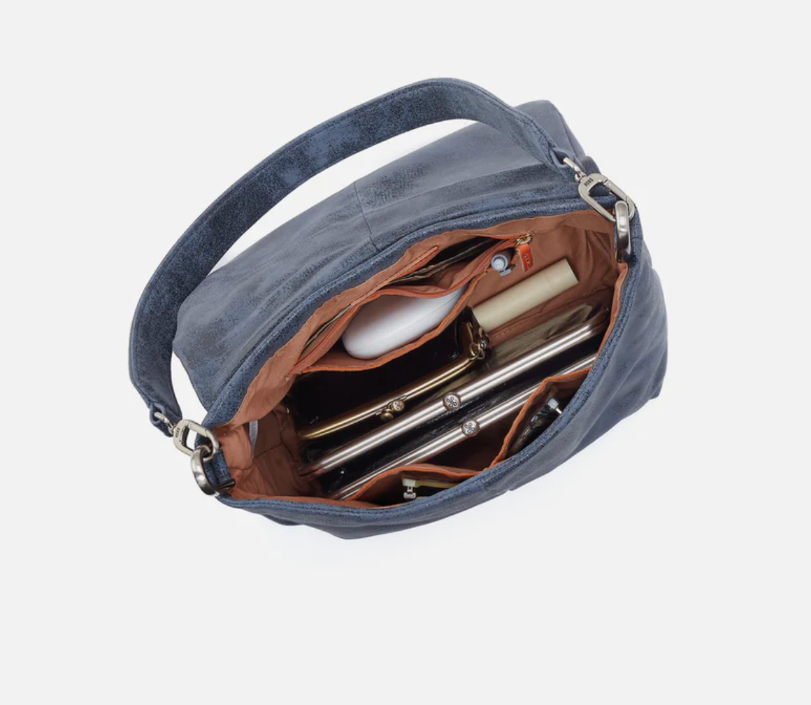 Harley Convertible Shoulder Bag in Buffed Leather Indigo Sky