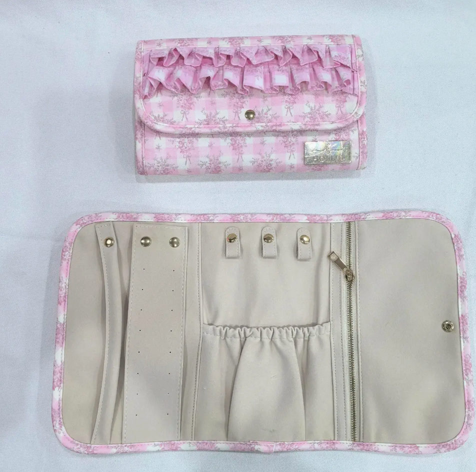 Fold Up Jewelry Organizer Ruffled Pink