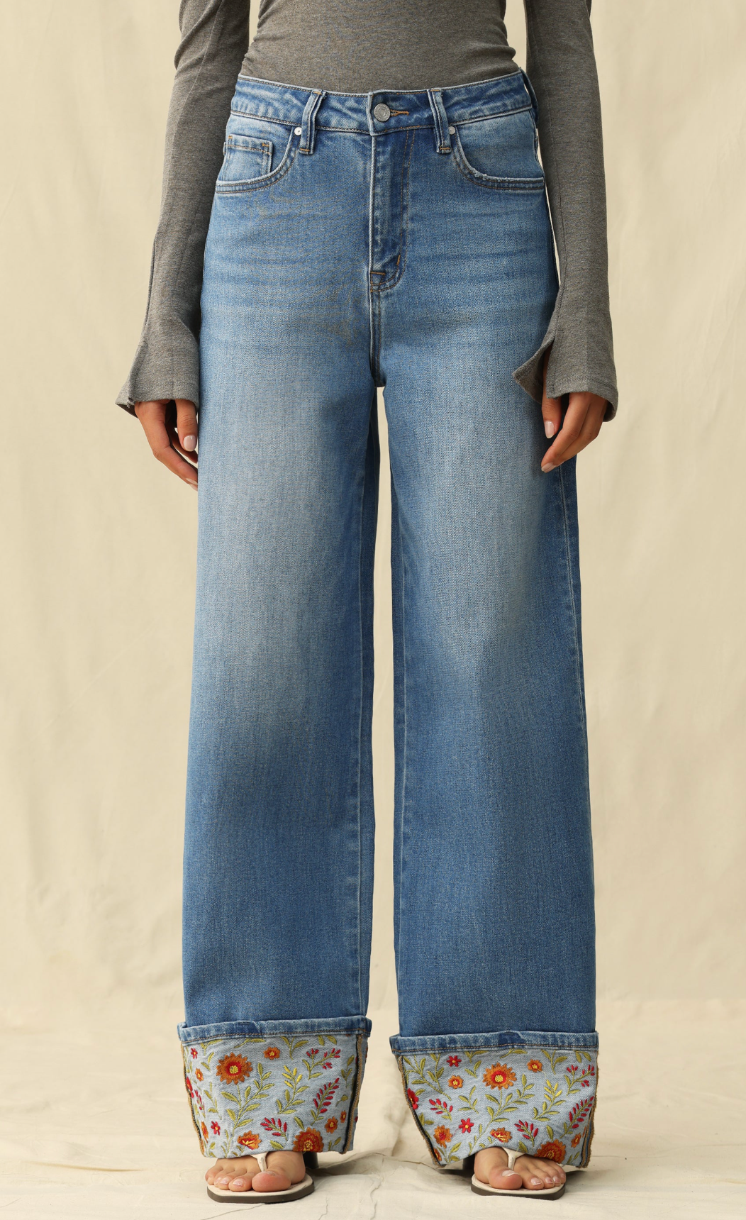Marissa Floral Cuff Jeans